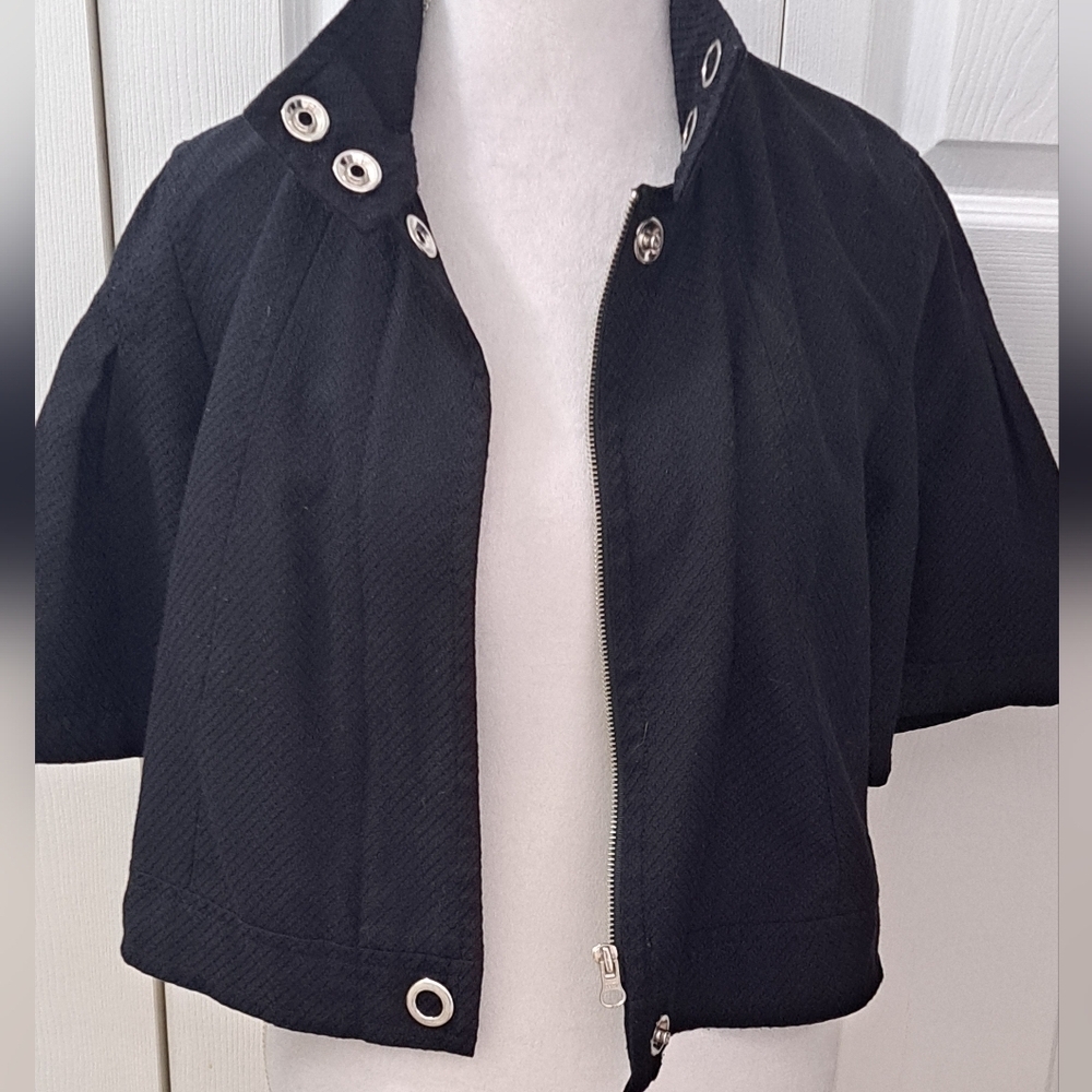 apt 9 Black Textured Cropped Zip Up Jacket Size M - Picture 6 of 13